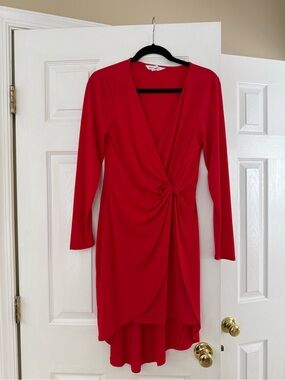 BCBG Generation Red Twist-Front Long Sleeve Dress - Women Size M